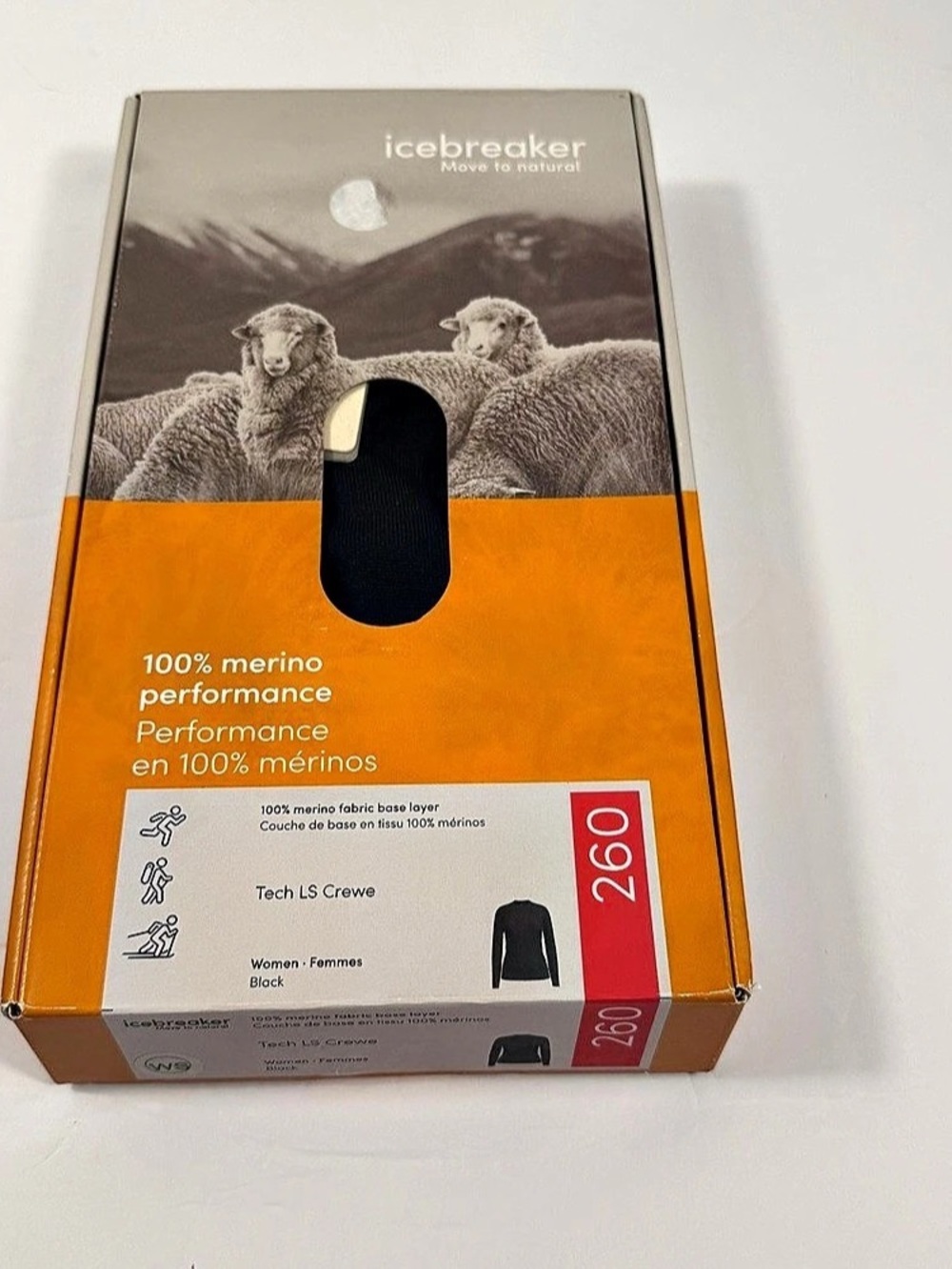NEW Icebreaker Merino 260 Tech LS Crewe Black Womens Small Base Layer Wicking